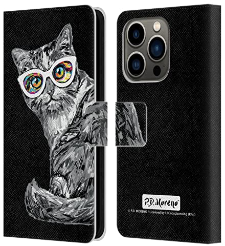 Head Case Designs Offizielle P.D. Moreno Kätzchen Starren Zurück Schwarze Und Weisse Katzen Leder-Wallet-Hülle Kompatibel mit Apple iPhone 14 Pro