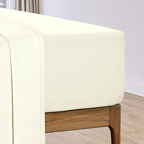 Pizuna Cotton Percale Super King Fitted Sheet Ivory,100% Long Staple Combed CottonFitted Sheet 180x200 cm,Percale Weave Superking Fitted Sheet Extra Deep 40 cm Fit 1 PC Ivory