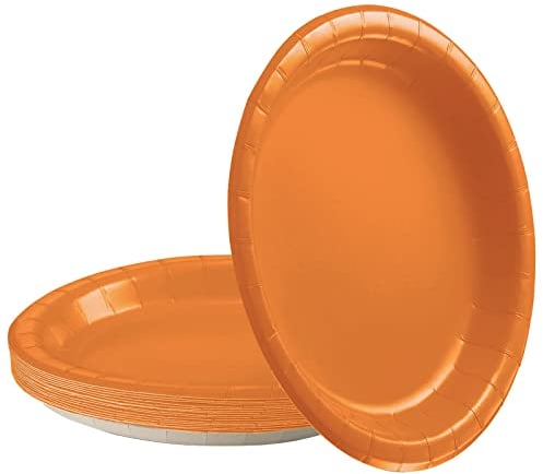 POPOYU 16 Pièces Assiettes en Papier de Fête Orange,Assiettes Carton Anniversaire,23cm Rondes Solides Assiette Dessert Carton Anniversaire pour Noël Picnic,Anniversaire,Mariage Fournitures de Fête