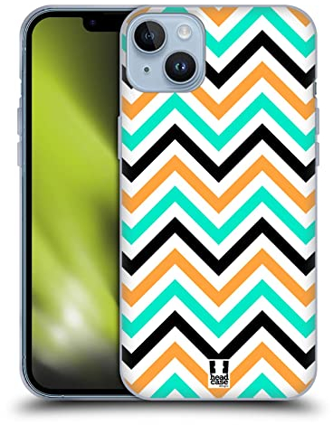 Head Case Designs Blaugrün Und Orange Neon Zigzag Gelhülle [Militärischer Schutzgrad] Kompatibel Mit Apple iPhone 14 Plus Und Kompatibel Mit MagSafe