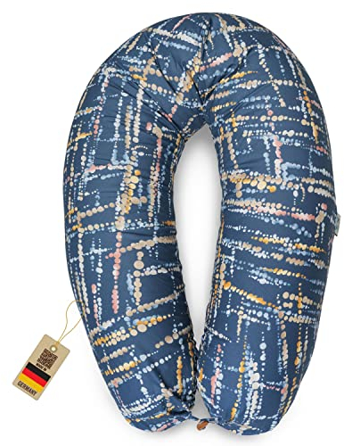 sei Design Stillkissen Mikroperlen XXL Lagerungskissen Schwangerschaftskissen Seitenschläferkissen 190x30 cm groß (Bezug Aquarell Denim, Füllung EPS Mikroperlen)