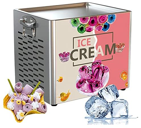 Commercial Rolled Ice Cream Machine, Stir-Fried Ice Cream Roll Machine with Single Square Pan, Stainless Steel Stir-Fried Ice Cream Roll Maker, Yogurt Cream Machine for Bars Cafe Dessert Shops