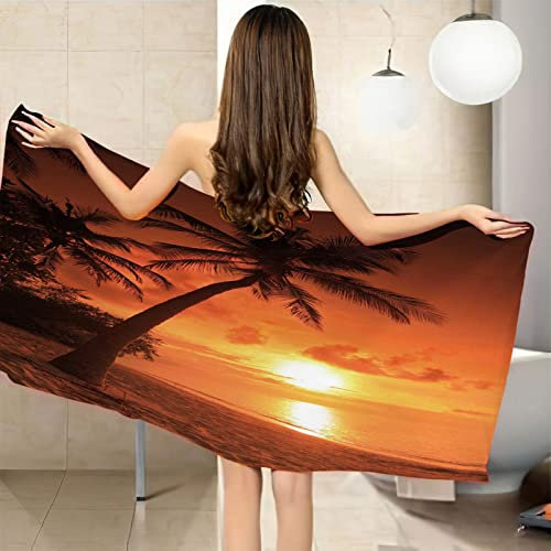 Strandhandtuch 70x140cm Twilight Coconut Tree Mikrofaser Strandtuch Handtücher Schnelltrocknend Sandfreies Ultraweiches Badehandtuch für Fitness Reisen Sport Sauna Yoga