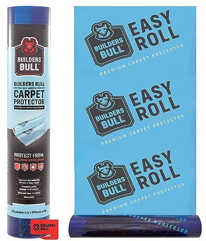 Heavy-Duty Carpet Protector – Strong Self-Adhesive Floor Protector – Premium Plastic Carpet Floor Covering - Waterproof Carpet Roll - Easy Unwind Plastic Carpet Protector - Safety Cutter Included…