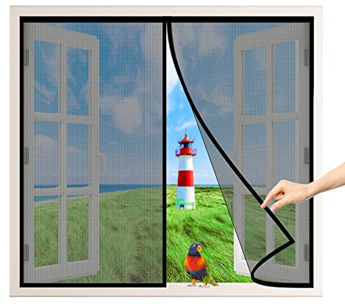 Tenda Zanzariera Magnetica Finestra, 165x165 cm Chiusura Automatica Anti Zanzara Anti Insetto Finestra Scorrevole Zanzariera per Finestra Soggiorno Balcone Patio, Nero P
