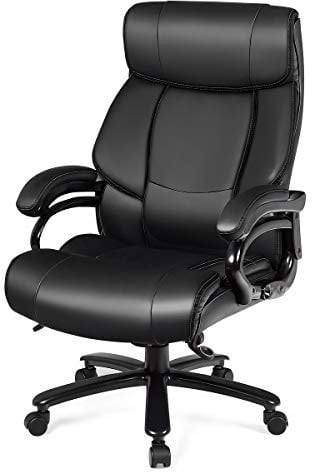 COSTWAY 400LBS Big & Tall Executive Office Chair, Height Adjustable PU Leather Computer Desk Chair with Rocking Backrest and Padded Armrests, Ergonomic Swivel Task Chair for Home Office