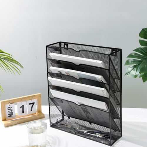 EFLALYHG Wand-Akten-Organizer, 6-stufiger Zeitschriften-Organizer zur Wandmontage, hängender Schreibtisch-Organizer, Wandregal für Bürobedarf, Post, Zeitschriften und Akten