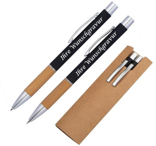 Schreibset mit Gravur / Kugelschreiber + Bleistift / mit Bambusgriffzone