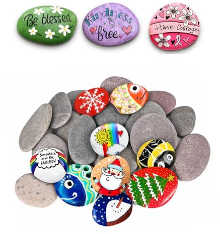 Hudiepan 10 Pièces Pierres Plates à Peindre, Galets a Peindre, Galets Naturels, DIY Peintes Rocher, Bricolage Créatif Cailloux, Galets Décoratifs Ronds, Galets Peints à La Main pour Dessin de Peintes