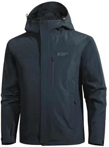 Pioneer Camp Herren Regenjacke Wasserdicht Atmungsaktiv Outdoor Jacke Mit Kapuze 4 Taschen Marine M