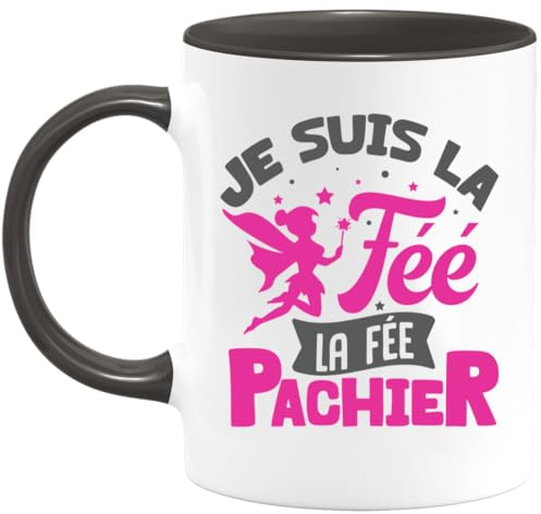 quotedazur Café-Croissant - Mug Personnalisé Tasse Cadeau Original Humour Noël Je Suis La Fée La Fée Pachier - Noir/Céramique
