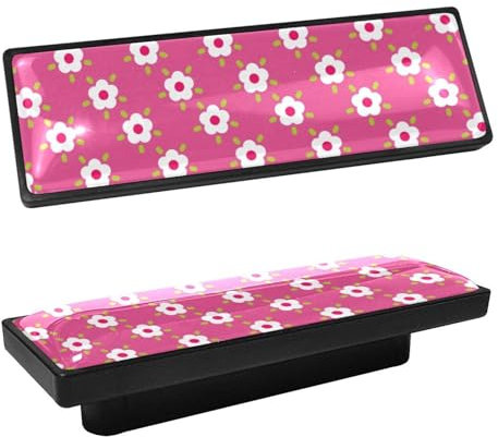 BROJAQ Lot de 4 boutons d'armoire rectangulaires à motif de fleurs blanches et roses pour armoires de cuisine, commode, tiroir, salle de bain