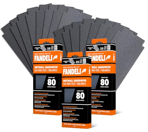 Fandeli Mehrzweck-Schleifpapier, Körnung 80, 10,2 x 27,9 cm, perfekt zum Schleifen von Trockenbauwänden, Handschleifen, Exzenterschleifer (Körnung 75, 80)