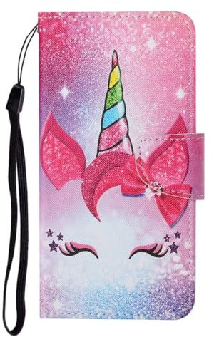 Lederhülle Kompatibel mit Samsung Galaxy A35 Hülle Flip Wallet Handyhülle PU Leder Tasche Case Kartensteckplätzen Handytasche Standfunktion Schutzhülle für Samsung Galaxy A35 Handy Hüllen Rosa Einhorn