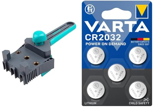 wolfcraft Meisterdübler Universal-Dübelhilfe 4640000 / Praktische Dübelhilfe & VARTA Batterien Knopfzellen CR2032, 5 Stück, Power on Demand
