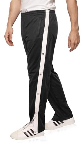Kendindza Knopfhose Reha Hose seitlich zu öffnen Jogginghose mit Druckknöpfen Relaxhose Herren Sporthose Lang Trainingshose Herren Lang Freizeithose Schwarz L