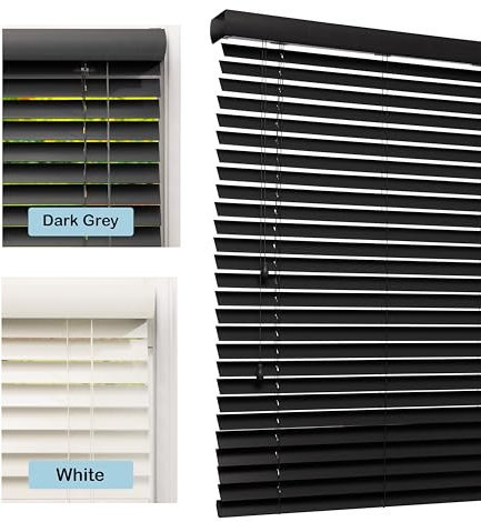 Lister Cartwright 50mm Fauxwood Venetian Blinds Windows Blind Easy Fit Child Safety Included(Dark Grey, 90 cm Width x 120 cm Drop)
