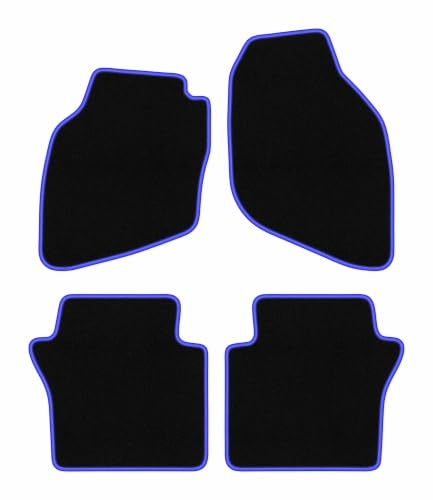 Velours-Fußmatten passend für Honda Jazz II 2002-2008, Schwarz-Blau, CARLUX | passend für Schrägheck; Velours-Teppich (Polypropylen), ca. 6,5 mm; rutschfest, Universal-Befestigungen