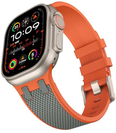 TiMOVO Correa Compatible con Apple Watch 42/44/45/46/49mm para Mujer Hombre, Pulsera de Costura Bicolor Deportiva de Repuesto para iWatch Ultra 2 Ultra SE Series 10 9 8 7 6 5 4 3 2 1, Naranja+Gris