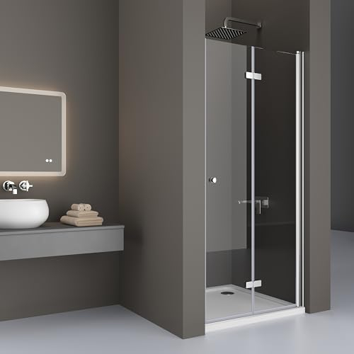 DOOLEEWEE Duschtür 70x185 cm Falttür Nischendrehtür 180° Duschwand 6mm ESG-Sicherheitsglas Duschkabine