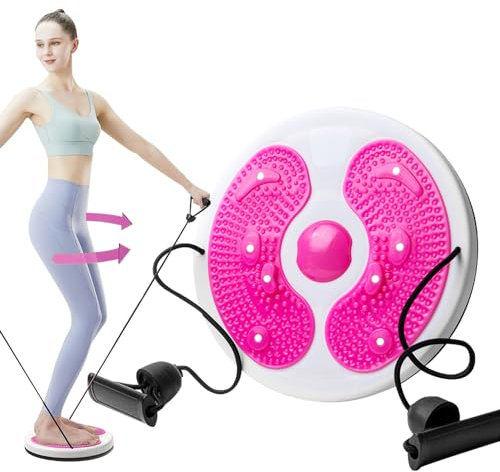 KUWUNG Waist Twisting Disc,Twister Exercise for Waist,Exercise Twist Boards with Resistance Bands,Waist Whisper Body Shaping Disc,Fitness Turntable for Home Workout (Pink)