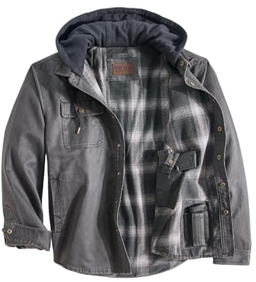 Venado Men's Concealed Carry Chore Coat - Hooded Flannel Lined Jacket (Black Bear, 2XL)