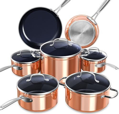 Nuwave Induction Ready Hob Pan Set 12 Pieces G10 Duralon Blue Ceramic, Non Stick Pots and Pans Sets, Cooking Pan Set, Pans, Cookware with Lids, Saucepan Pots and Frying Pans, PFAS Free