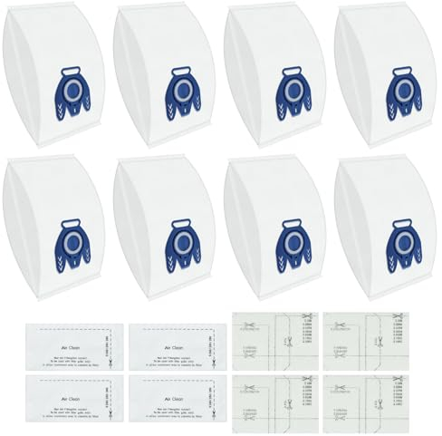 DLAIMI Lot de 8 sacs d'aspirateur compatibles avec Miel e GN, pour Miele Hoover avec filtres de protection du moteur et filtre AirClean, 3D Efficiency GN Complete C3/C2, Classic C1, S400i-S456i, S8