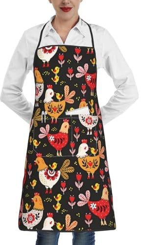 ATOurDealss Schürze mit Kuhfell-Druck, verstellbare Schürzen für Küche, Backen, Pflege, Kochen, Malen, Niedliches Hahn-Huhn, One size