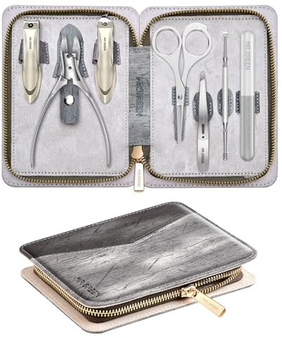 MR.GREEN Manicure Set Full Function Nail Clippers Personal Care Tool Kits Stainless Steel Pedicure Sets with Leather Case Idea Gift (Premium Grey)