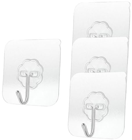 HBERCAI 4 Piezas Ganchos Adhesivos Potentes Transparente pared Carga 10KG Max,Ganchos Sin Agujeros Impermeable Para Toalla,Perchas,Baño Cocina Puerta Nevera Techo Armario Agujero 60MM Percha de Pared