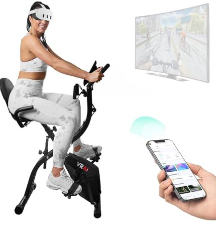 SmartXBike Pro 4-in-1 Exercise Bike Folding Indoor Cycling Fitness Bike with Magnetic Auto Resistance, FTP Power Training for Home Gym, Bluetooth Smartphone App Compatible with Kinomap, VZfit VR