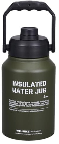 WMFASBAG Botella de agua aislada de 2 litros que mantiene el calor y el frío, botella de agua para entrenamiento en gimnasio, botella de agua portátil de gran capacidad para viajes y acampad