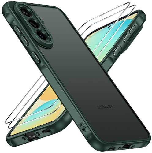ivoler Hülle für Samsung Galaxy A56 5G mit 2 Stück Panzer Schutz Glas, [Militärstandard] Stoßfest [Kameraschutz] Handyhülle, Matt Durchscheinende Rückseite Anti-Fingerabdruck Schutzhülle Case, Grün