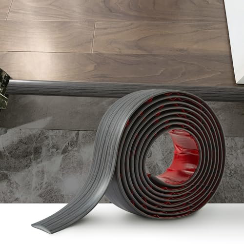 2M PVC Floor Transition Strip Laminate Floor Cover Strips Self Adhesive PVC Floor Door Divider Strip Flat Laminate Profile Flooring Edge Trim Joining Strip Door Bar(4cm,Dark Grey Wood Grain)