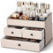 KINGFOM Organizer Trucchi, Porta Trucchi Organizer, 2 Livelli Organizzatore di Trucco con Cassetti per Comò, Bagno, Camera da letto, in Pelle PU (Beige)