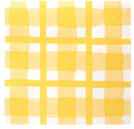 Talking Tables 20 x Gelbe Gingham Einweg-Servietten aus recyceltem Papier für Picknicks & Sommeressen im Freien, umweltfreundlich für Geburtstagsfeiern, Ostern, Hochzeiten, Grillabende, 3-lagig 33 cm