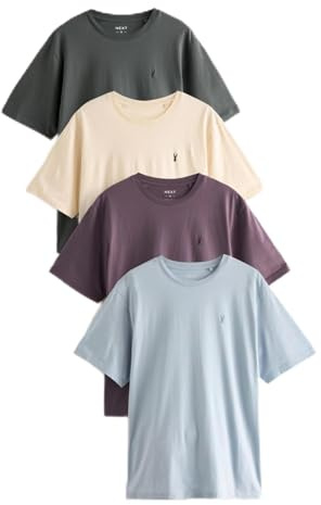 NEXT Herren T-Shirts aus 100% Baumwolle im 4er-Pack Ecru/Blau/Traube/Grau S