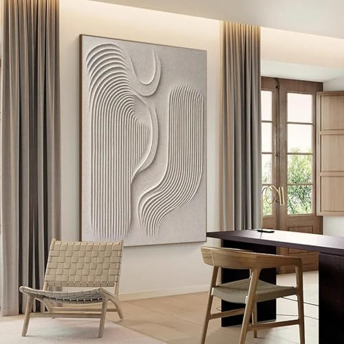 KEMEIQI Großes beiges Strukturgemälde, beiges Gips, abstraktes Gemälde auf Leinwand, Wabi-Sabi-Wand, beige, minimalistisches modernes Wanddekor, 80 x 120 cm, rahmenlos