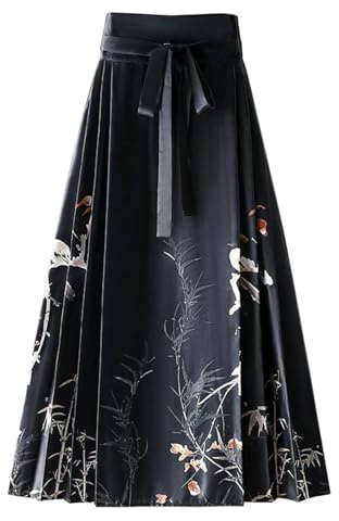Women Horse Face Skirt Chinese Traditional Vintage A-line Long Swing Skirts Printed Pleated Hanfu Mamianqun