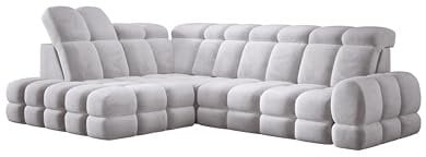 DomoHome Ecksofa Tollo Silber Salvador-Stoff Linke Seite 302x217x105 cm, L-Form Sofa mit Schlaffunktion, Bettkasten 120x85x17 cm, Elektrisch Verstellbar