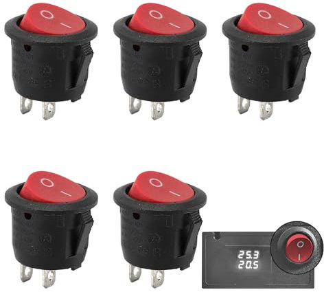 5 interruttori a levetta, 12 V, on/off, bloccabili con autoblocco, interruttore a bilanciere a 2 poli, interruttore a bilanciere on/off da incasso, rotondo, 12 V/230 V, in plastica per montaggio