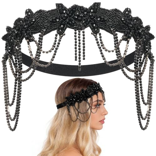 Esshogo 1 Stück Pailletten Stirnband, Glitzerndes Haarband, Vintage großartige Gatsby-Frau Haarschnitte, 1920er kopfschmuck, Damen vintage headpiece, Kopfstück Stirnband Kristall