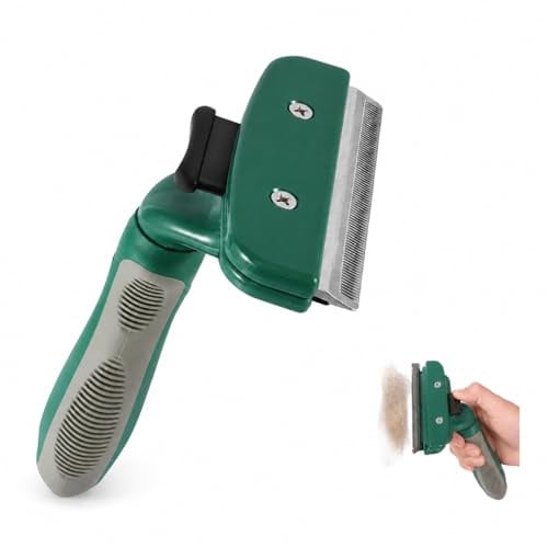 Brosse Chien et Chat avec Bouton Autonettoyant, Peigne Anti-Mue pour Sous-Poil, Brosse de Toilettage pour Poils Morts et Petits Nœuds, Animaux à Poil Court (Vert Olive, L)
