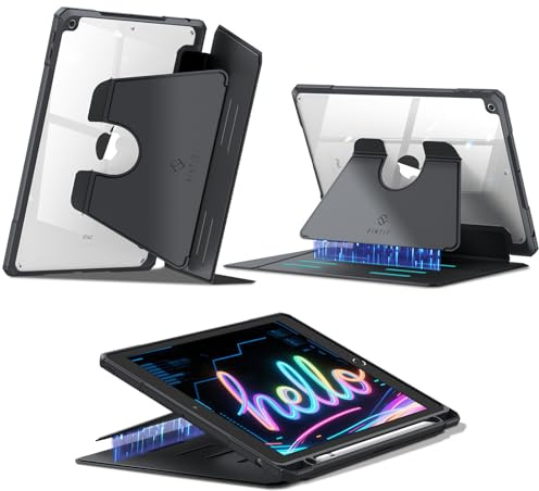Fintie Magnetische Hülle für iPad 9/8/7 Generation 2021/2020/2019 10.2 Zoll | Mehrwinkel-Betrachtung, Stoßfest Klare Transparente Rückseite Schutzhülle mit Stifthalter & Vertikaler Ständer, Schwarz