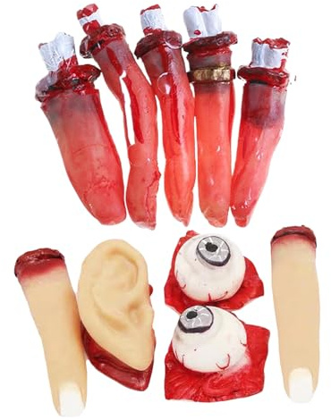 Cerioll Mains Et Doigts Humains Ensanglantés, 10 Pièces Fausses Parties Sanglantes, Faux Doigt d'horreur, Yeux Et Oreilles, pour Les Fêtes d'halloween Et Les Farces De Tous Les Jours