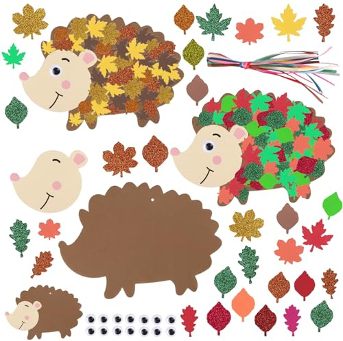 12 Igel Anhänger Folia Bastelset Bastelsachen für Mädchen Jungs Erntedank Kindergarten Beschäftigung Kindergeburtstag Bastelpapier Herbst Klebebilder Basteln Herbst Kleinkind Bastel Set Kinder Ab 3 4