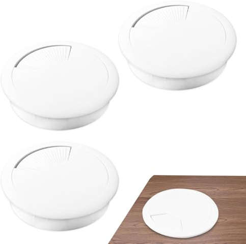 3 PCS 60mm Desk Grommets Set, Plastic Cable Hole Covers, Reinforced Round Cable Grommet Covers for Office Computer Wire Management, White