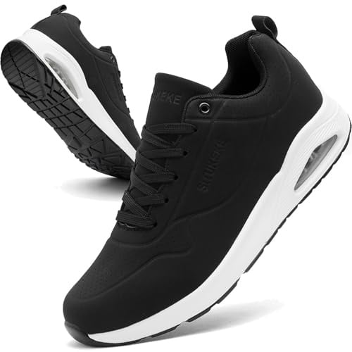 situkeke Mens Road Running Shoes Fashion Trainers Cushion Lightweight Casual Sneakers Comfortable Walking Shoes Gym Sport Tennis Indoor Outdoor Flat,Blackwhite,EU45