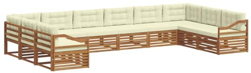 vidaXL Sofagarnituren 10 pcs Natur und Creme Massivholz Akazie, Moderner Garten-Sofa, robuster Outdoor-Sitz, Terrassen-Lounge-Set für gemütliches Sitzen und schickes Leben